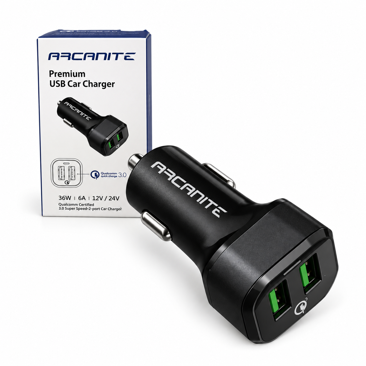 ARCANITE Kétportos Autós Gyorstöltő – 36W, Qualcomm Quick Charge 3.0 (AKCC-236)