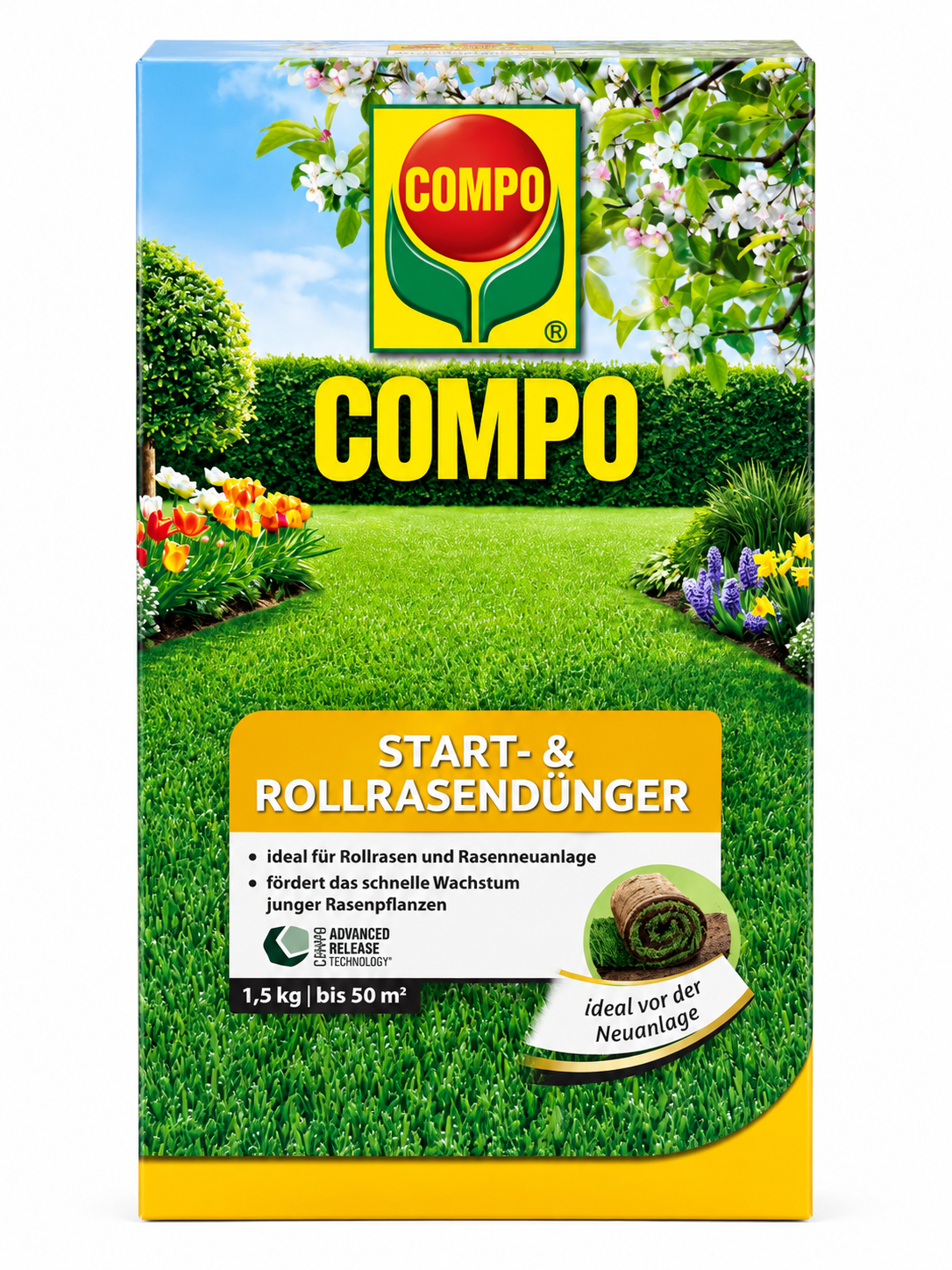 COMPO Start- & Rollrasendünger – Gyeptáp újrafüvesítéshez és gyepszőnyeghez (1,5 kg)