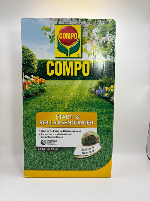 COMPO Start- & Rollrasendünger – Gyeptáp újrafüvesítéshez és gyepszőnyeghez (1,5 kg)