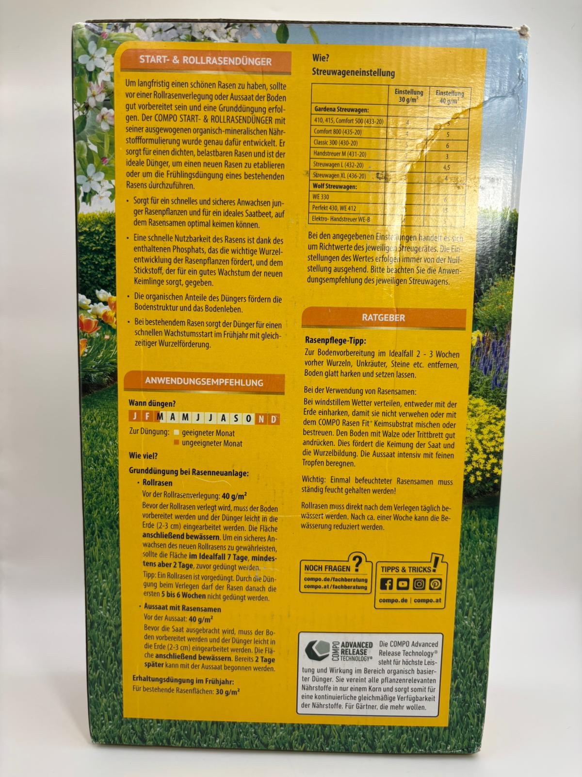 COMPO Start- & Rollrasendünger – Gyeptáp újrafüvesítéshez és gyepszőnyeghez (1,5 kg)