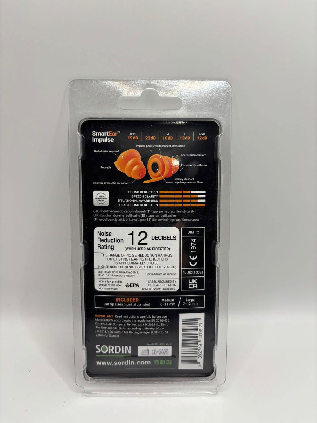 Sordin SmartEar™ Impulse szűrős füldugó készlet fém tartóval (M és L méret)