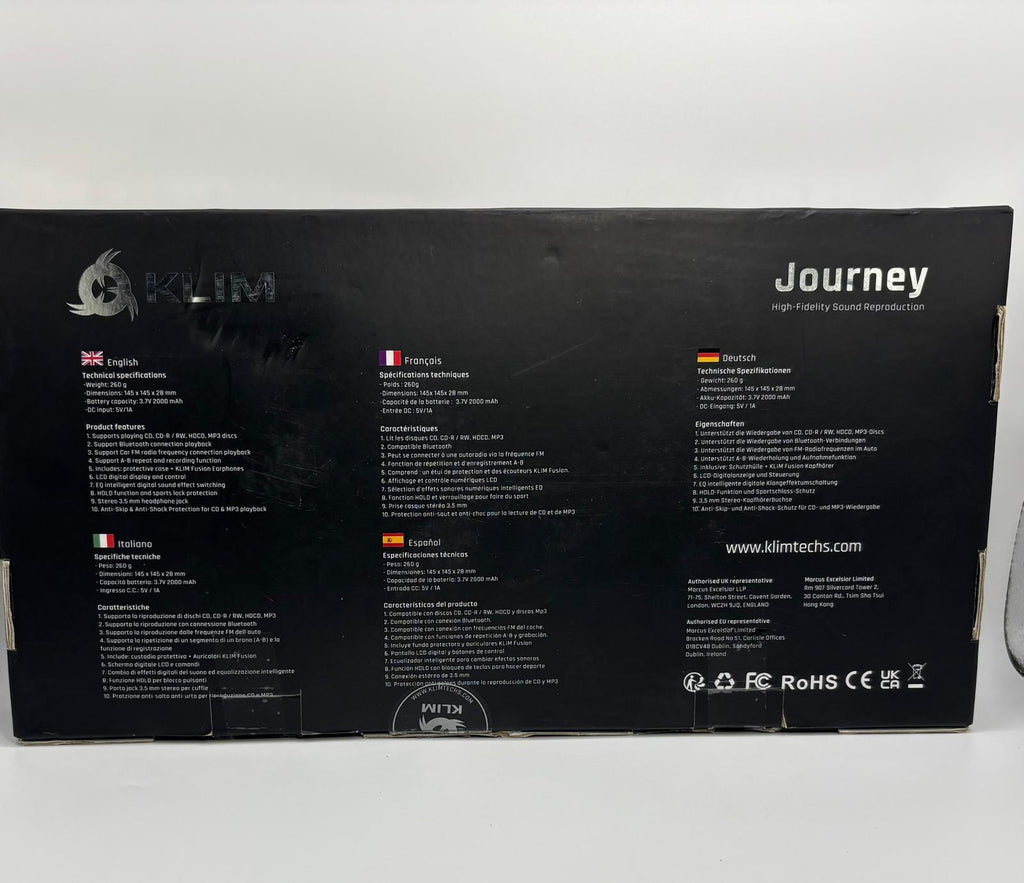 KLIM Journey hordozható CD-lejátszó – Fehér (Bluetooth, Akkumulátor, Tok, Fülhallgató)