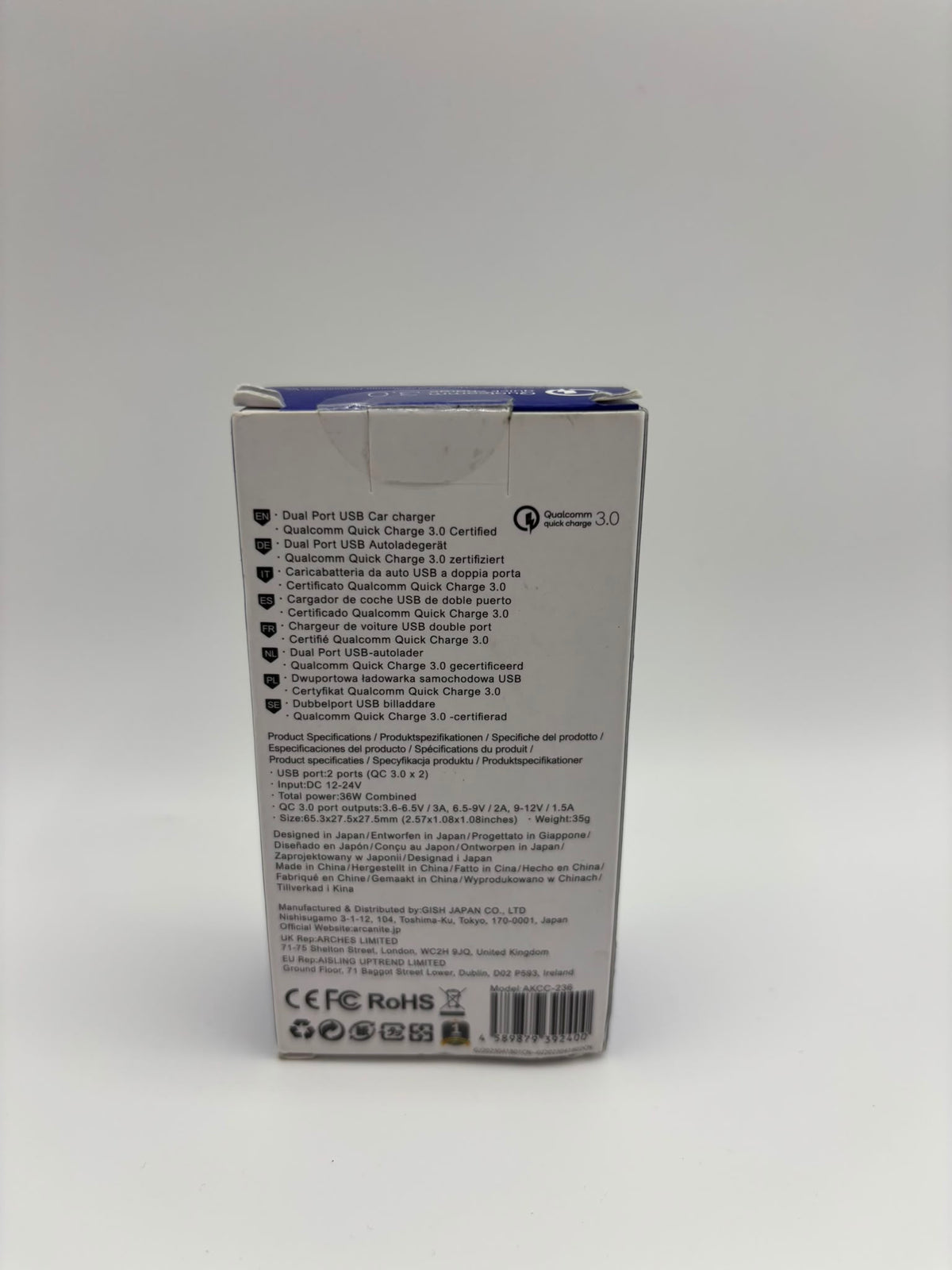 ARCANITE Kétportos Autós Gyorstöltő – 36W, Qualcomm Quick Charge 3.0 (AKCC-236)