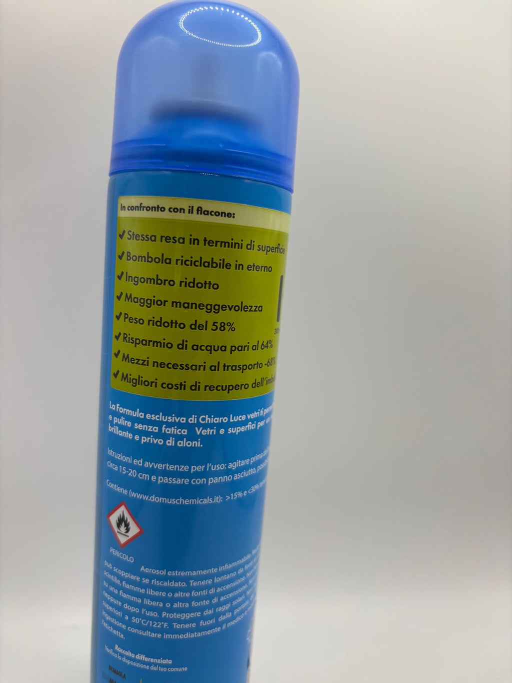 Chiaro Luce Vetri – Zsíroldó és ablaktisztító aeroszol (300 ml / 750 ml-nek megfelelő kiadósság)