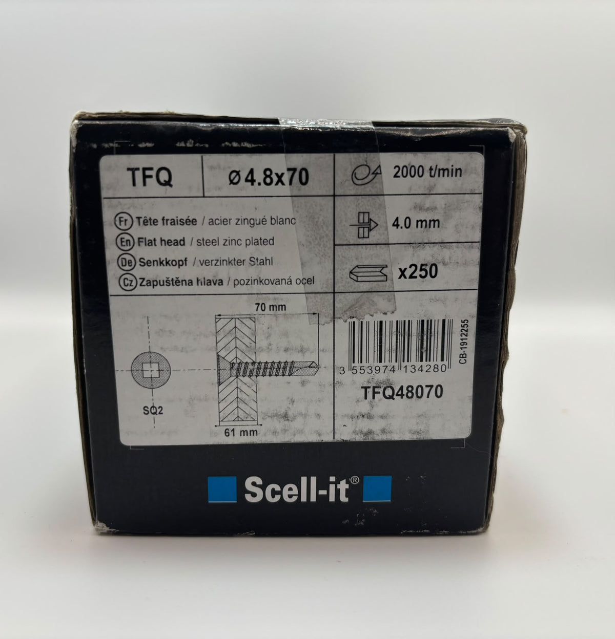 Scell-it TFQ48070 süllyesztett fejű horganyzott acélcsavar, SQ2, Ø4,8 × 70 mm, 250 db