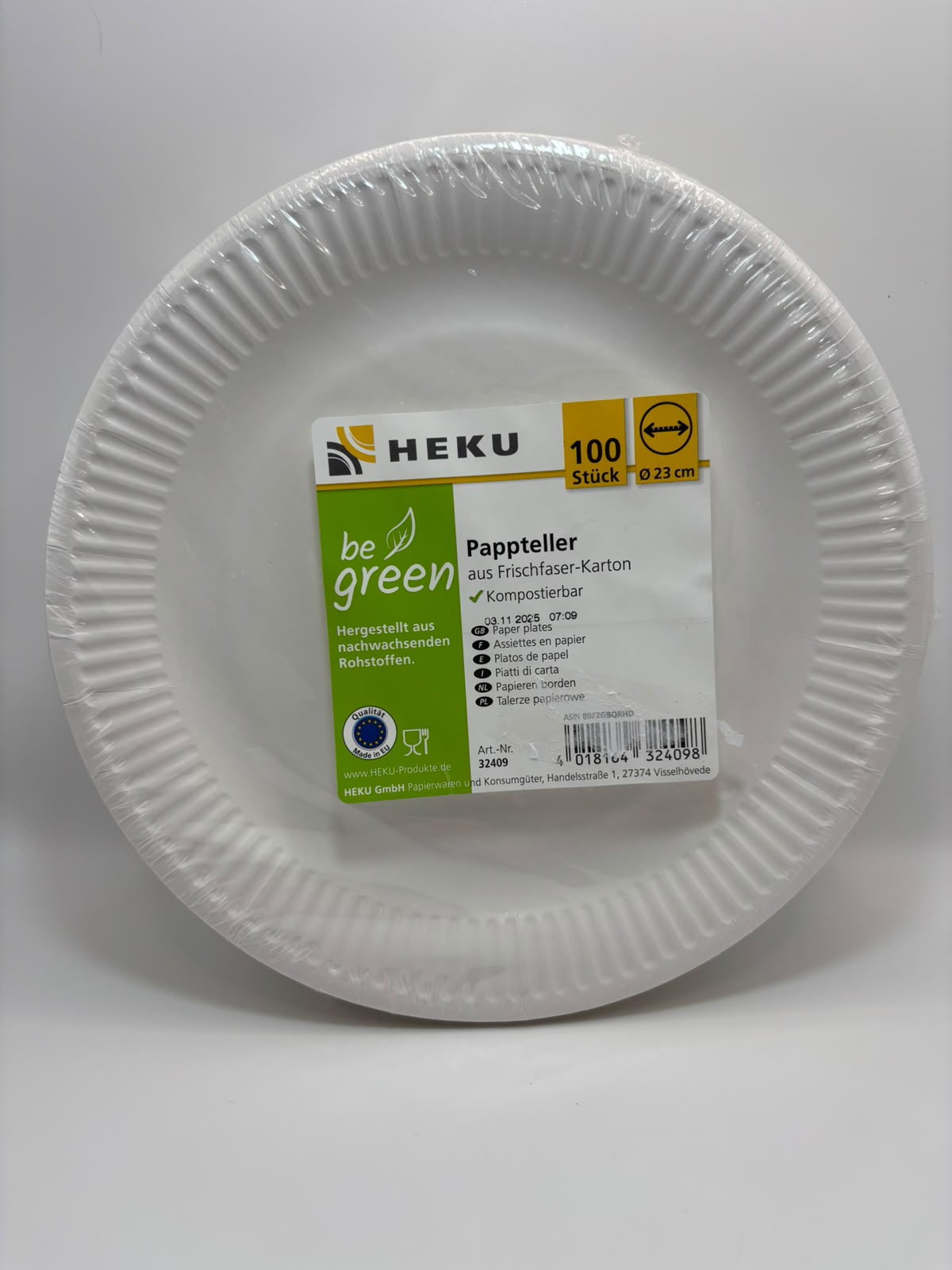 HEKU be green komposztálható papírtányér, 23 cm, 100 db