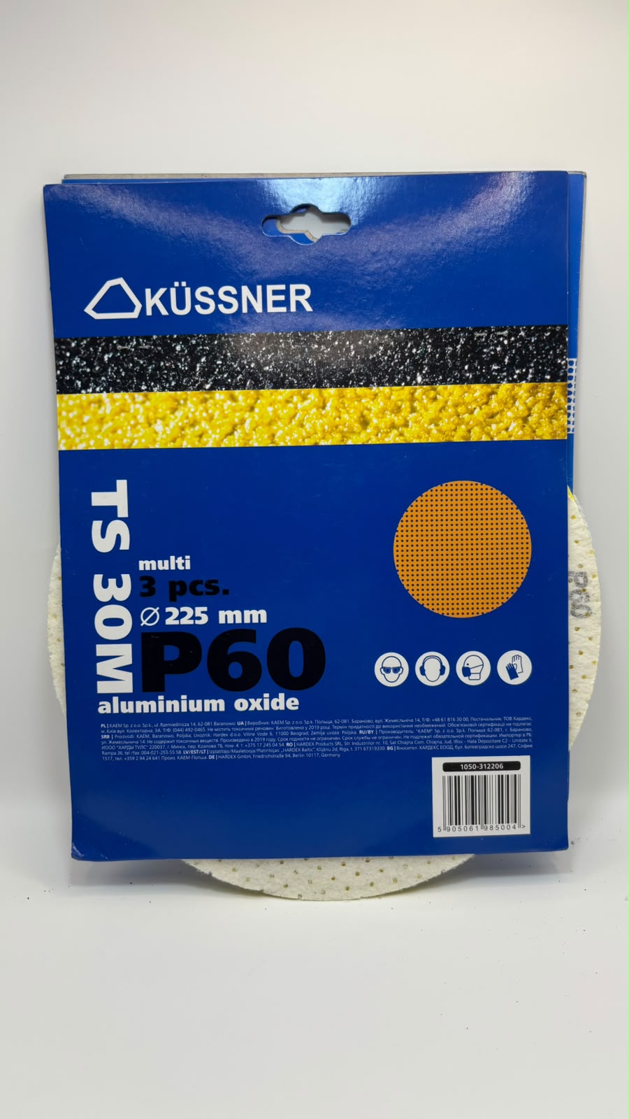 KÜSSNER tépőzáras csiszolóháló és csiszolópapír készlet, Ø 225 mm, P60–P240, 18 db-os szett
