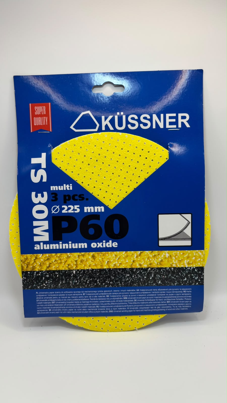 KÜSSNER tépőzáras csiszolóháló és csiszolópapír készlet, Ø 225 mm, P60–P240, 18 db-os szett