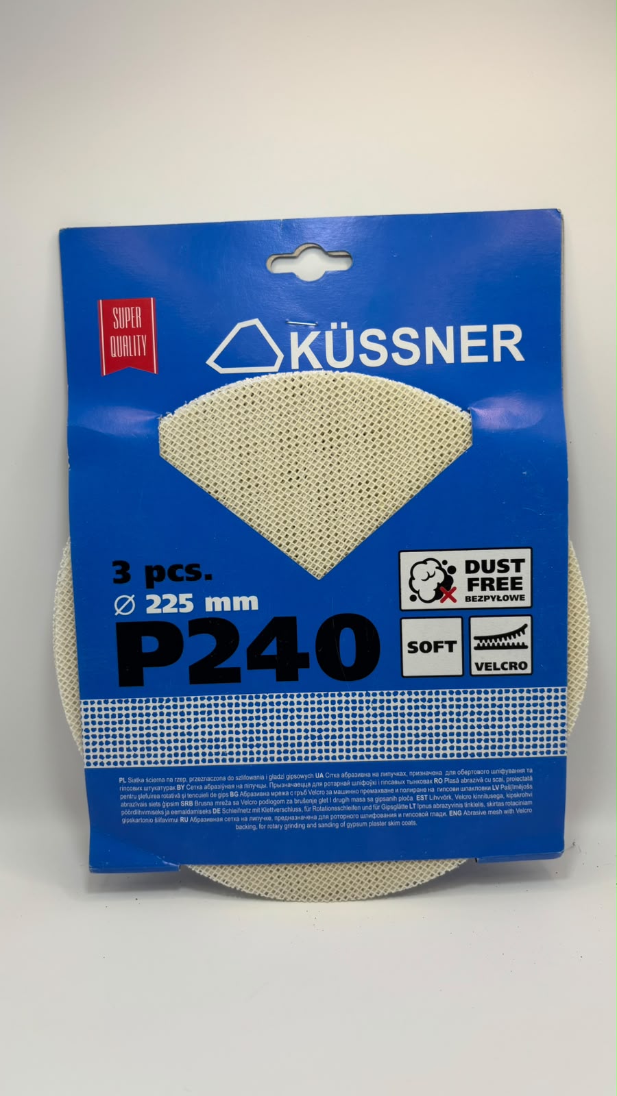 KÜSSNER tépőzáras csiszolóháló és csiszolópapír készlet, Ø 225 mm, P60–P240, 18 db-os szett
