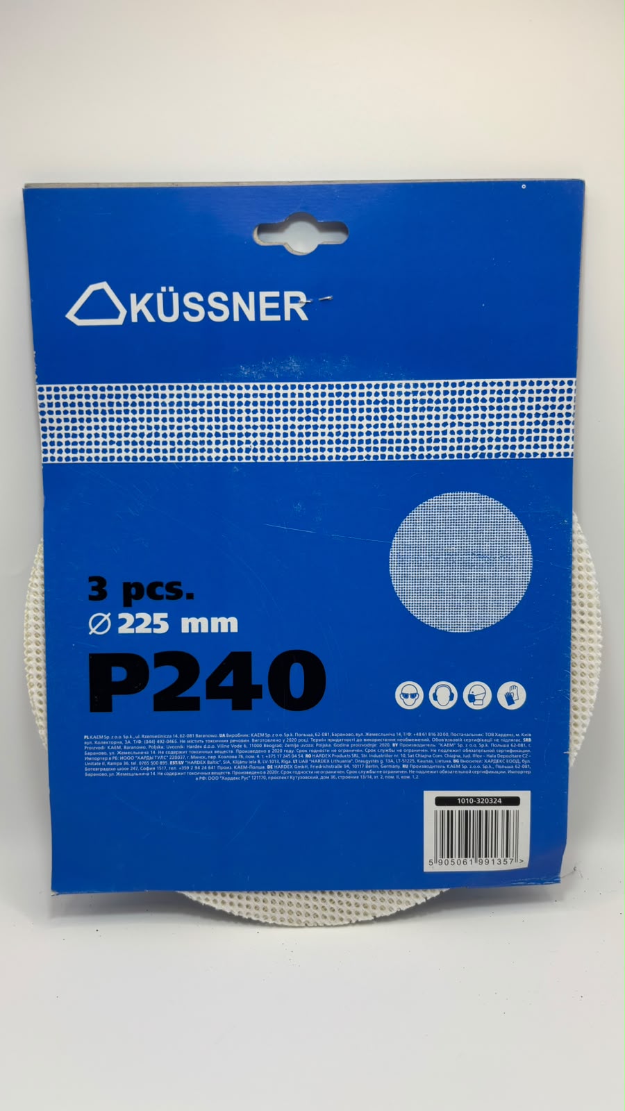 KÜSSNER tépőzáras csiszolóháló és csiszolópapír készlet, Ø 225 mm, P60–P240, 18 db-os szett