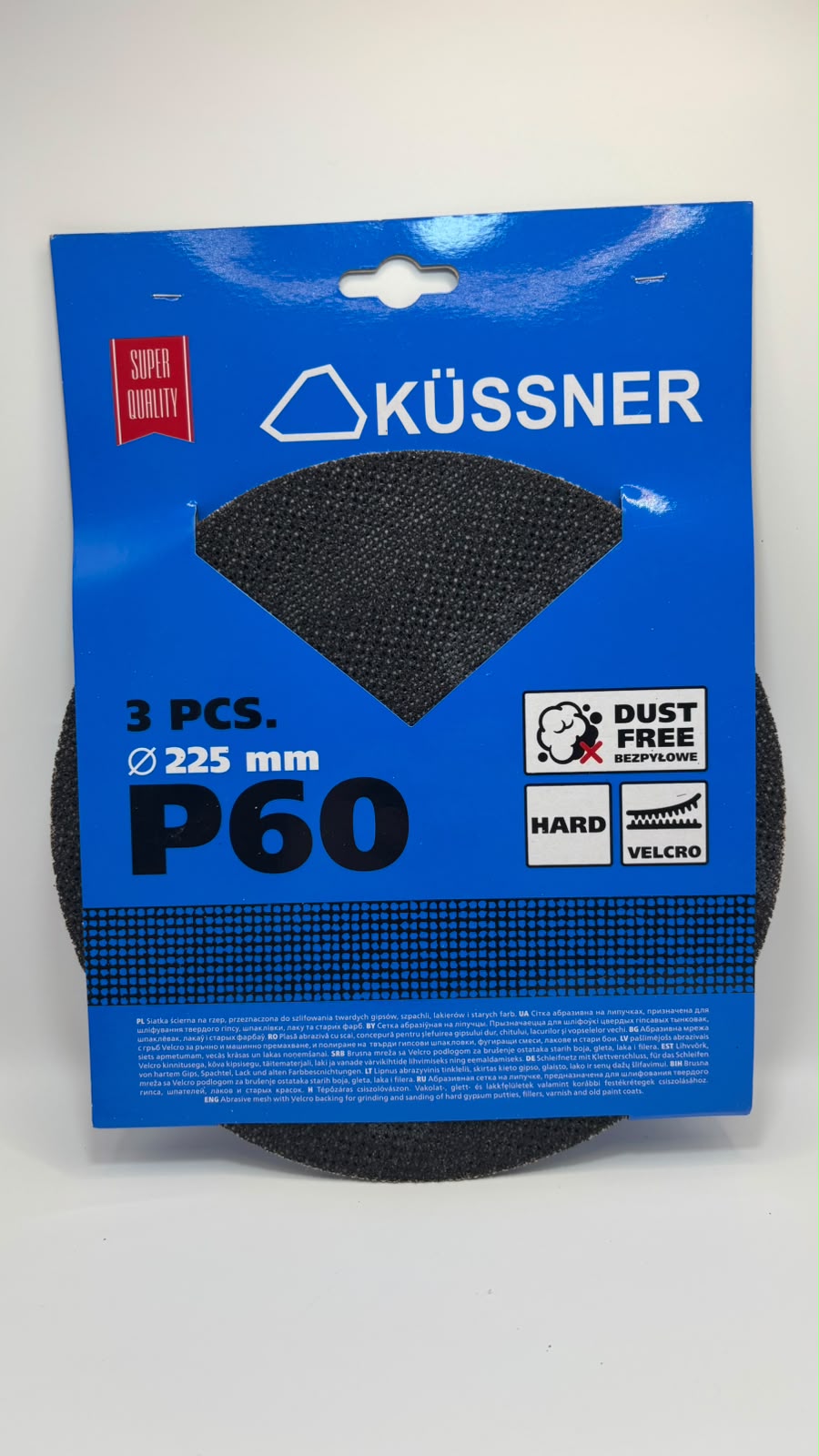 KÜSSNER tépőzáras csiszolóháló és csiszolópapír készlet, Ø 225 mm, P60–P240, 18 db-os szett