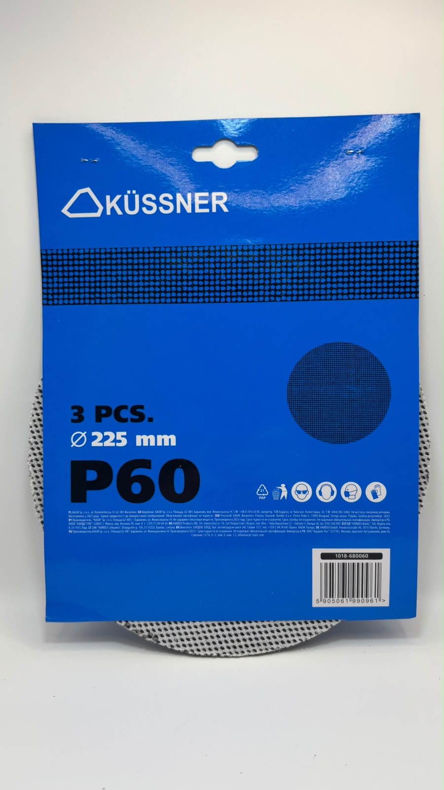 KÜSSNER tépőzáras csiszolóháló és csiszolópapír készlet, Ø 225 mm, P60–P240, 18 db-os szett