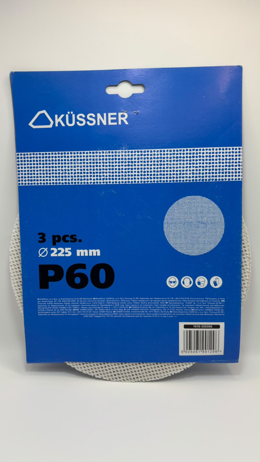 KÜSSNER tépőzáras csiszolóháló és csiszolópapír készlet, Ø 225 mm, P60–P240, 18 db-os szett