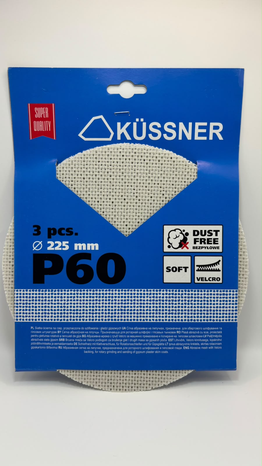 KÜSSNER tépőzáras csiszolóháló és csiszolópapír készlet, Ø 225 mm, P60–P240, 18 db-os szett