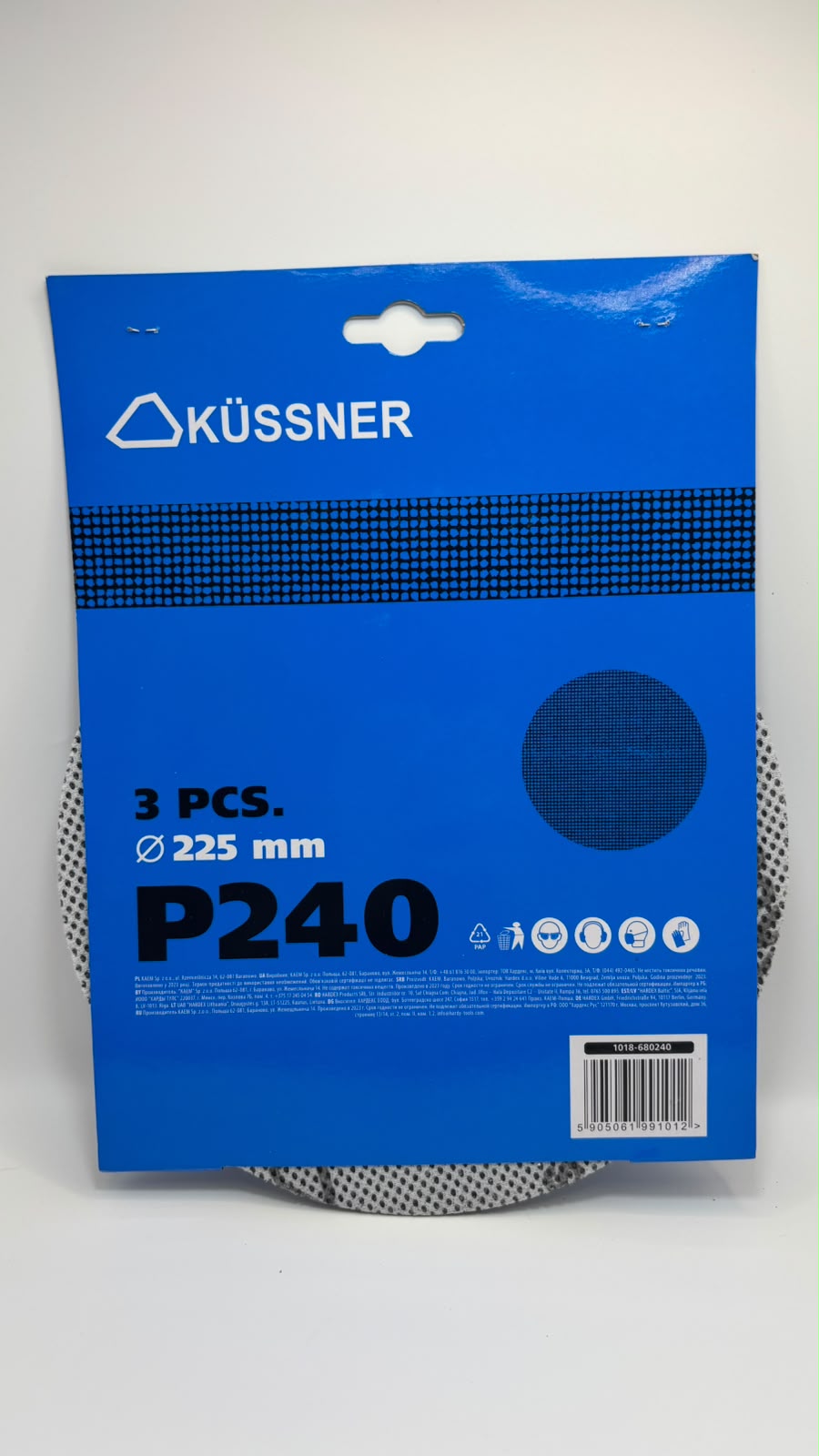 KÜSSNER tépőzáras csiszolóháló és csiszolópapír készlet, Ø 225 mm, P60–P240, 18 db-os szett