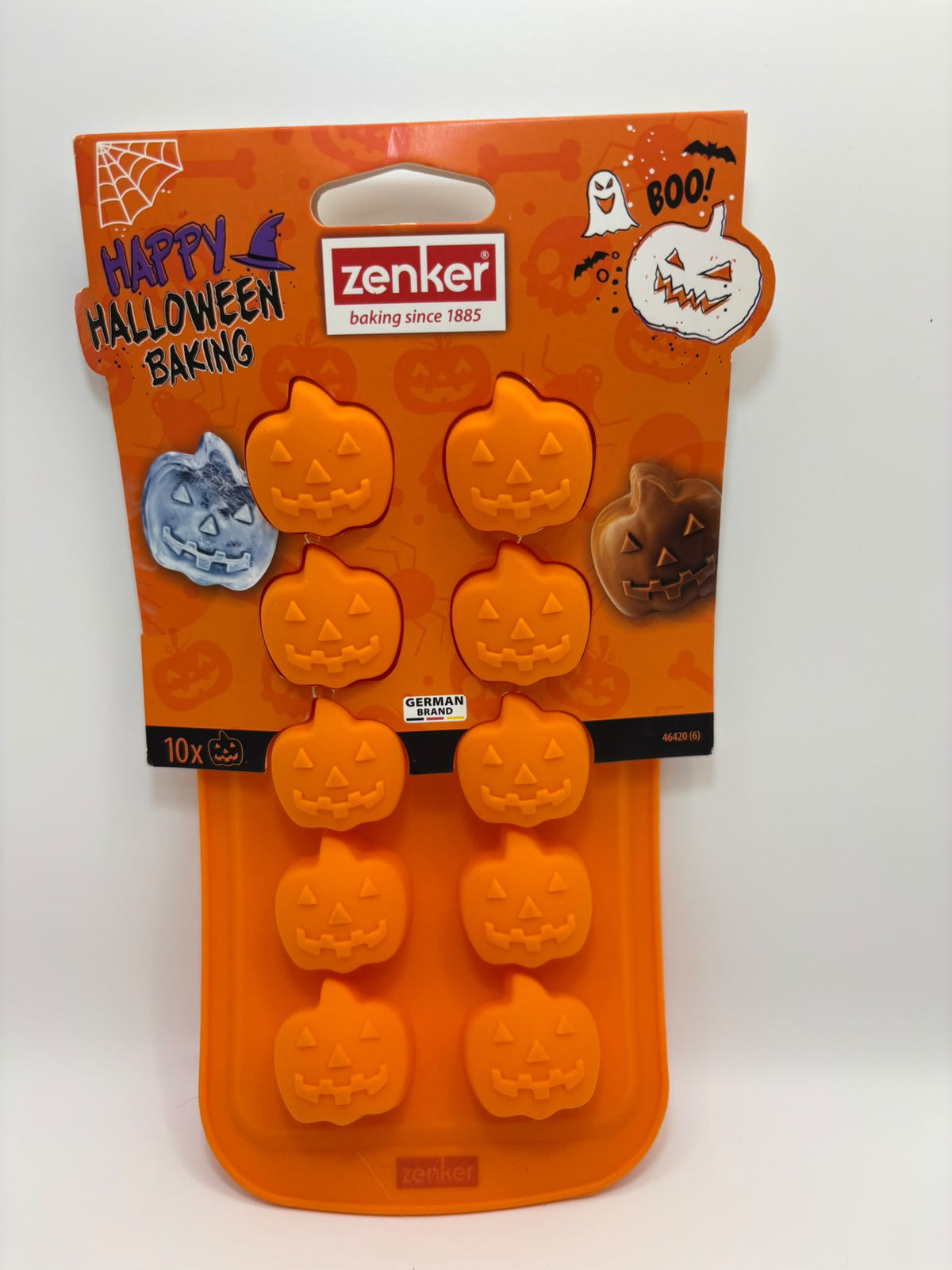 Zenker Halloween tök alakú szilikon praliné- és jégkocka készítő forma, 10 adagos