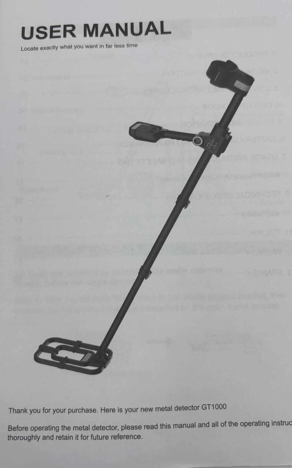 GT1000 digitális fémdetektor tartozékokkal