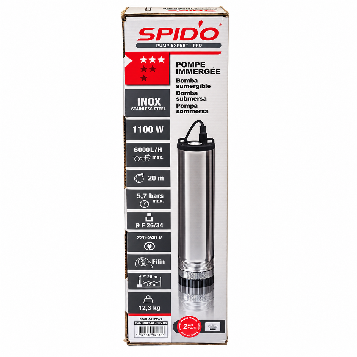 SPIDO 50/8 AUTO-2 rozsdamentes mélykúti búvárszivattyú (1100 W)