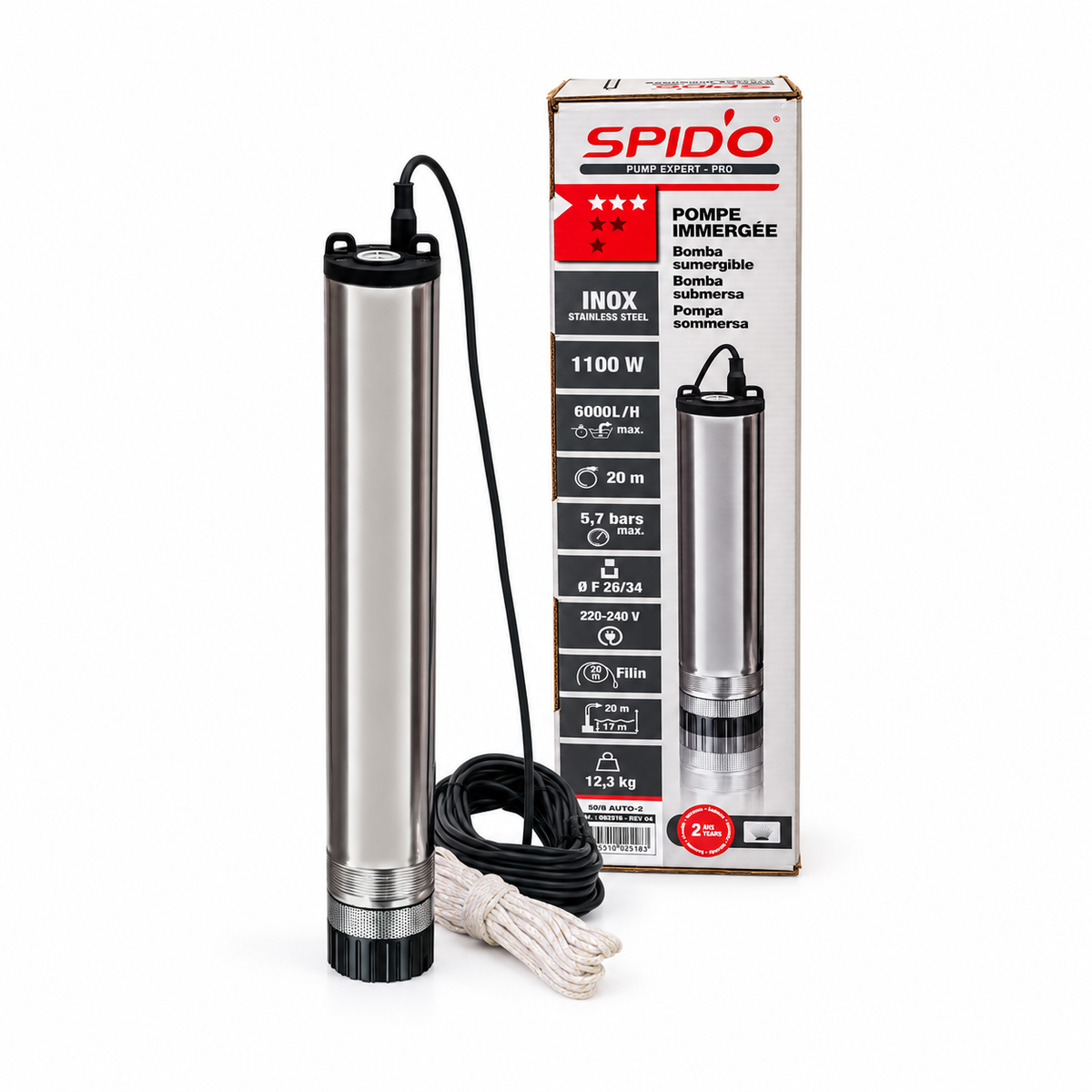 SPIDO 50/8 AUTO-2 rozsdamentes mélykúti búvárszivattyú (1100 W)